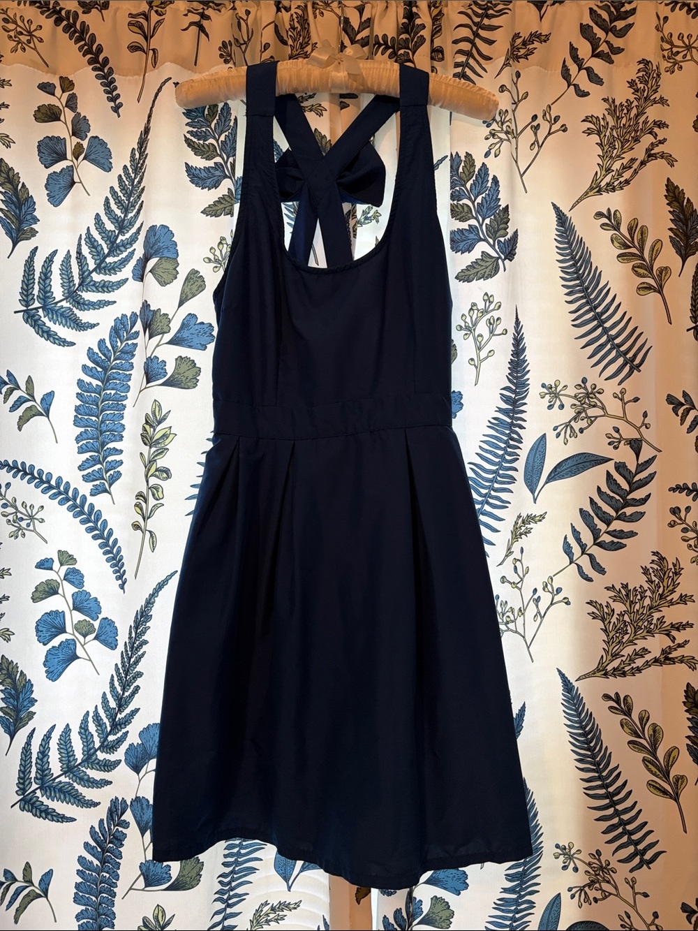 Charming Charlie Blue Pleated Criss-Cross Bow Dress WITH POCKETS